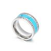 Fabricantes de origen al por mayor joyería de acero inoxidable moda europea y americana acero de titanio micro incrustado diamante completo anillo turquesa