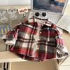 Camisa Infantil Manga Longa Outono Xadrez Menino Cor Retro Combinada Novo Cardigã Gola Lapela Top Jaqueta Menina