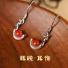 Pendientes de Plata de Ley 925 con Gato Annie Ágata Roja de Bambú Pendientes para Mujer Diseño Casual Pendientes de Estilo Antiguo