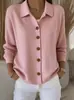 Jaqueta Camisa Feminina Casual Versátil Botões Gola Lapela Cor Sólida Padrão Waffle Outono Inverno Novo Cruzamento Europeu e Americano