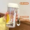 Vaso de agua de verano para niñas, vaso de entrenamiento militar para estudiantes de aspecto elegante con asa, separador de té, pajilla, resistente a altas temperaturas, vaso de gran capacidad