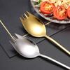 Cuchara para ensalada de acero inoxidable 304 transfronteriza cuchara integrada Tenedor de doble uso cuchara para plato principal Tenedor cuchara para fideos instantáneos Tenedor cuchara para ensalada de frutas