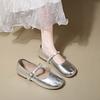 Zapatos Planos Estilo Ballet para Mujer 2025 Verano Nuevo Estilo Boca Baja con Falda Suela Suave Hebilla Zapatos Mary Jane Plateados