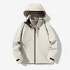 Jaqueta corta-vento com capuz e blocos de cor para homens, jaqueta casual para esportes ao ar livre de outono, corte solto com design de cor contrastante
