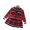Ropa coreana de otoño e invierno niña pequeña solapa grande Cárdigan a cuadros falda plisada conjunto de dos piezas talla 90-130 conjunto de falda tejida