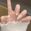 Uñas Portátiles Pura Hechura a Mano Ins Flor de Perla Estéreo Lazo Esmalte de Uñas Blanco y Rico Uñas Postizas Removibles