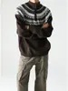 Suéter Jacquard Estilo Retro Americano Fair Isle para Hombre y Mujer, Otoño/Invierno, Sensación Perezosa de Alta Gama, Tejido de Punto con Cremallera de Cuello Semi-Alto
