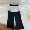 Pantalones Casuales para Niñas de Primavera y Otoño, Elegante Conjunto Coreano de Dos Piezas para Niños con Pantalones Acampanados y Adorno de Encaje