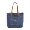 Bolso de Hombro de Lona de Mezclilla para Mujer Nuevo Versátil de Gran Capacidad para Compras Bolso Tote Literario de Nicho Bolso de Mano Casual