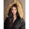 Otoño e Invierno 2025 Estilo Callejero Popular Chaqueta de Algodón Gruesa con Forro de Felpa para Hombre y Mujer Cálida Holgada Cuello de Piel Ropa de Trabajo Ins