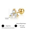 Arete de titanio triangular de tres piedras de zirconia cúbica con rosca, arete de titanio dorado con bola retorcida, aretes piercing de titanio, joyería para orejas