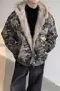 Chaqueta con Capucha Estilo Americano Retro Camuflaje Lavado Cuello de Piel Chaqueta Engrosada Diseño de Nicho para Hombre Botones Atractivo Holgada Chaqueta Acolchada de Algodón