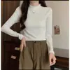 Almacén Lightning DeRong Cálido Estilo Otoño e Invierno Capa Interior Cuello Semi Alto Camiseta Base Holgada Adelgazante para Mujer Estudiante Manga Larga