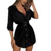 1518# eBay AliExpress Europa y Estados Unidos nuevo cárdigan de encaje vestido camisero de manga de color liso