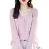 26 Otoño/Invierno Cardigan de Lana 100% Cuello en V Manga Larga Lentejuelas Bloque de Color Cardigan para Mujer Holgado de Lana Casual Chaqueta de Punto