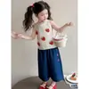 Conjunto de Verano Estilo Pastoral de Fresa para Niñas, Nuevo Chaleco de Punto Calado de Verano y Pantalones Rectos