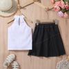 Ropa infantil transfronteriza de Amazon, chaleco de color liso para niña, top sin mangas, traje de falda midi plisada con estampado vaquero