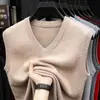 Colete de Lã Outono e Inverno Transfronteiriço Masculino Decote V Suéter de Lã Suéter Espessado Colete para Jovens e Meia-Idade Colete de Papai
