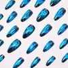 Manicura Europea y Americana de Longitud Media Rayas Azules de Rayo Parches de Uñas Postizas Difuminados Extraíbles Caja de 24 Piezas Manicura al por Mayor