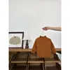 Camiseta térmica de cuello alto para niños, suéter de punto versátil de color liso elástico, suéter cálido para niños y niñas, top suave y cómodo