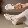 Pisar Excremento Sensación de Cuero Suave Suela Suave Sandalias Casuales Retro de Punta Abierta para Mujer Verano Tacón Medio Suela Gruesa Boca de Pez Romanas Cómodas