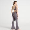 Macacão de Yoga Micro-flare Vazado Slim-fit Costas Bonitas Sem Marcas Alta Elasticidade Gola Redonda Traje Fitness Traje Esportivo Justo