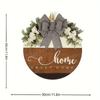 Letrero Popular de Madera para Casa Transfronterizo con Lazo Rayado, Letrero Colgante para Exteriores, Decoraciones de Flores Blancas, Decoración de Estilo Europeo y Americano
