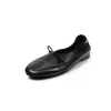 Sapatilhas de pele de carneiro de camada superior para mulheres, novo modelo de outono, couro genuíno bico redondo estilo coreano com laço, sapatos baixos de cor sólida sem cadarço