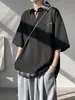 Camisa Polo Manga Curta Falsa Duas Peças Estilo Hong Kong para Homens, Camisa Fina de Verão com Gola Camisa, Camiseta com Design Único, Tamanho Grande, Manga Meia