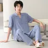 Pijama de modal refrescante para hombre, envío directo, verano, manga corta, solapa, cárdigan, talla grande, talla ampliada, traje para el hogar
