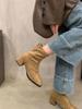 Botines Cortos Ajustados Color Caqui con Tacón Grueso para Mujer 2026 Nuevos Botines de Tobillo de Moda Estilo Coreano Otoño e Invierno Botas Martin