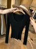Ropa de Mujer Estilo Puro Deseo Cuello de Encaje Patchwork Manga Larga Tejido Capa Base Top Ropa Interior Suéter Otoño Invierno