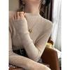 Camiseta de Manga Larga con Cuello Alto Francés Camisa Base de Lana para Mujer Otoño e Invierno 2025 Nuevo Estilo Diseño Interior Top Chic