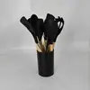 Juego de 12 Utensilios de Cocina de Silicona de Colores Transfronterizos con Mango de Madera de Barril Espátula de Silicona Cuchara para Sopa Espátula de Madera Herramientas de Cocina