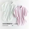 Mangas de Botones Florales Románticas Estilo Francés, Camisa Plisada Entallada a la Cintura, Sin Planchar, Sensación Fresca, Adelgazante, Suave Camisa Primavera-Verano para Mujer