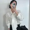 En stock chic coreano principios de otoño elegante prenda interior con cintas de satén de manga larga para mujer top 176
