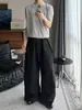 Calça pantalona plissada tridimensional estilo americano, calça de corte A para homens e mulheres, com design estiloso, caimento solto, fluido, calça casual de comprimento até o chão