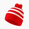 Chapéu de Tricô com Pom-pom Decoração Chapéu de Natal Pom-pom Blocos de Cor Listras Chapéu Vermelho e Branco Em Estoque Chapéu de Natal Chapéu de Halloween