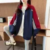 Sudadera fina con cremallera y cuello alto de bloques de color para mujer, nuevo estilo coreano de primavera y otoño, chaqueta cárdigan holgada y versátil para estudiantes