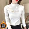 [Padrão Bordado de Veludo Dupla Face] Gola Alta Meia-Calça Feminina Quente Slim Fit Camiseta de Base para Outono e Inverno com Manga Longa