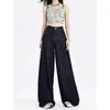 Jeans de Pierna Ancha Azul Oscuro para Mujer, Tendencia de Primavera y Otoño, Combinan con Todo, Nuevos, de Cintura Alta, Holgados, Pantalones de Tinte Depósito