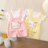Conjunto de Mono con Gato Hello Kitty para Niña, Shorts y Suéter, Conjunto de Verano Estiloso para Niña Pequeña Princesa
