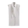 Al por mayor comercio exterior estilo europeo y americano verano moda femenina versátil corbata de lazo hombrera acolchada sin mangas a rayas blusa top