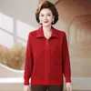 Cardigã de malha estiloso com gola de lapela e caimento solto, jaqueta curta nova estilo chinês para primavera/outono para mulheres de meia-idade, peça de sobreposição versátil