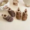 Botas estilo coreano Birkenstock, colección invierno 2026, forradas de felpa, versátiles, con diseño de doble lazo, botines cortos para niños, zapatos cálidos de algodón para niñas y bebés