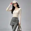 Conjunto de Roupa de Yoga Feminino Outono Novo Top Cruzado de Manga Longa Conjunto Real de Duas Peças Saia Calça Pilates Fitness Esportivo Conjunto de Duas Peças