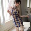 Nueva lencería sexy sin mangas con abertura, cheongsam estampado, uniforme ajustado de club nocturno, traje de tentación, una generación de cabello