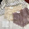 Ropa interior de encaje de satén de puro deseo estilo francés para mujer, bordado de flores caladas, sexy, transparente, entrepierna de seda de morera, talle medio, tipo vaina, talla grande