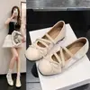 Nuevos zapatos planos de ballet estilo Mary Jane, zapatos de una sola suela poco profundos con punta redonda estilo francés para mujer, adecuados para faldas, tela para primavera y otoño 2026