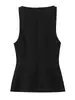 Colete de Commuter Estilo Europeu e Americano Modelo Novo 2026 Sem Mangas Ajuste na Cintura Slim Fit Top Liso com Botão de Joia Decorativo